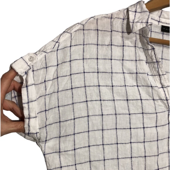 TAHARI | Women’s White Split Neck Linen Popover Windowpane Blouse Top size Small - Picture 4 of 11